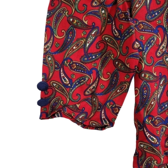 Vintage 80s Red Teardrop Print Ruffle Collar Pleated Girls Christmas Dre… - Picture 3 of 8